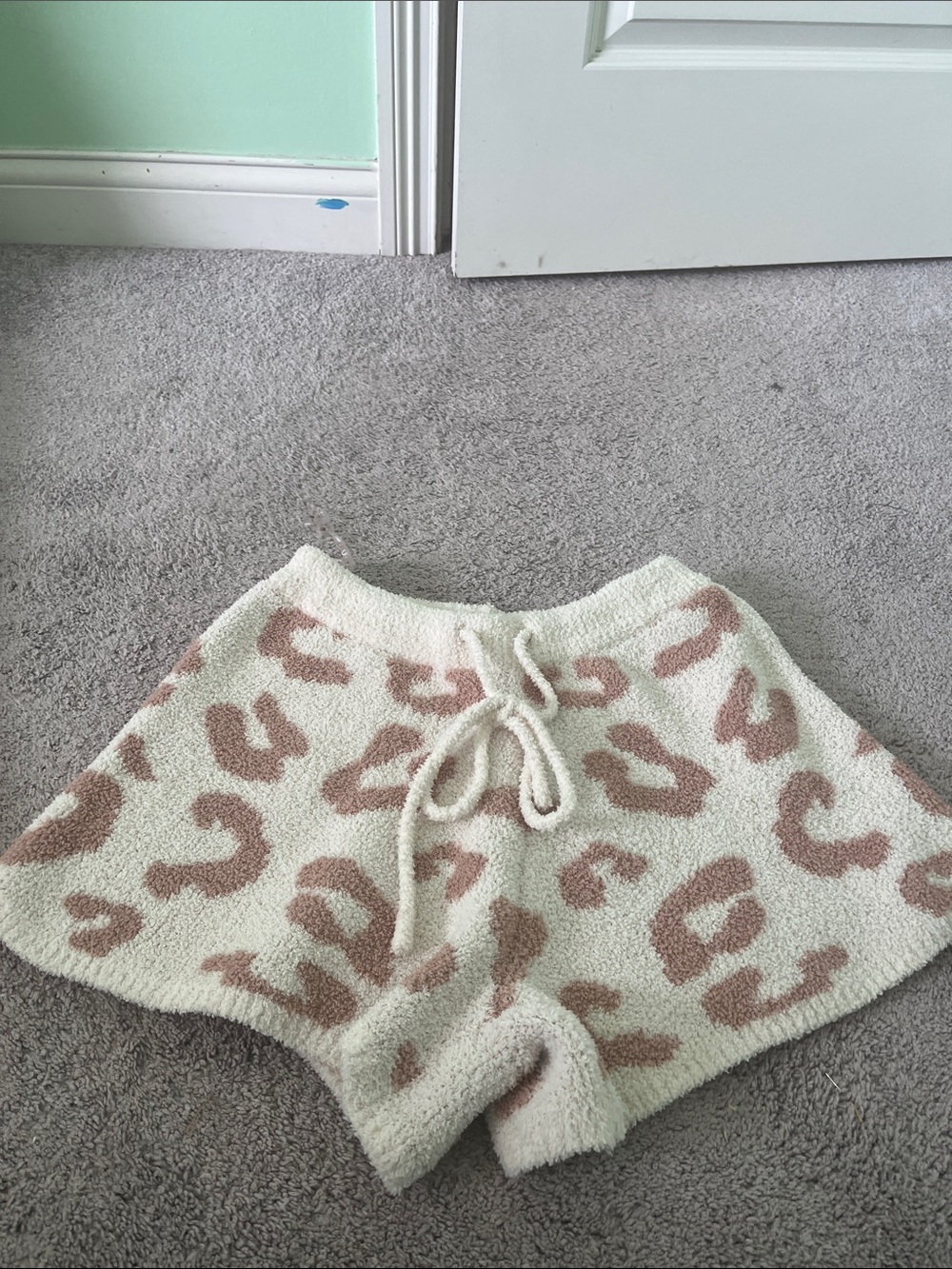 Staccato Cream Fuzzy Shorts with Taupe Leopard Print - Women